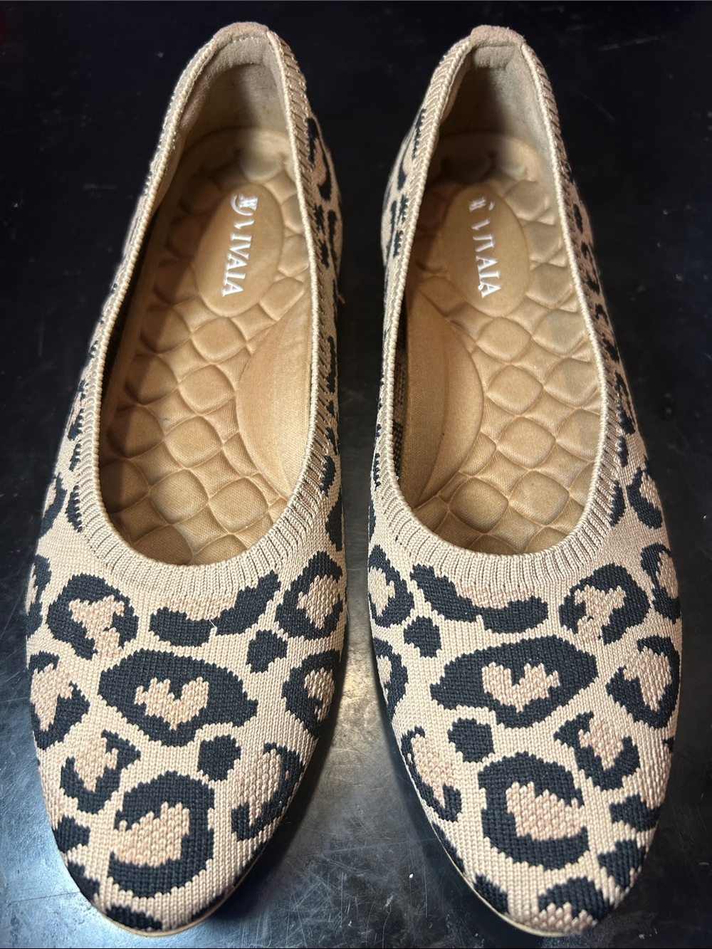 Leopard Knit Ballet Flats in Beige & Black by VIVAIA